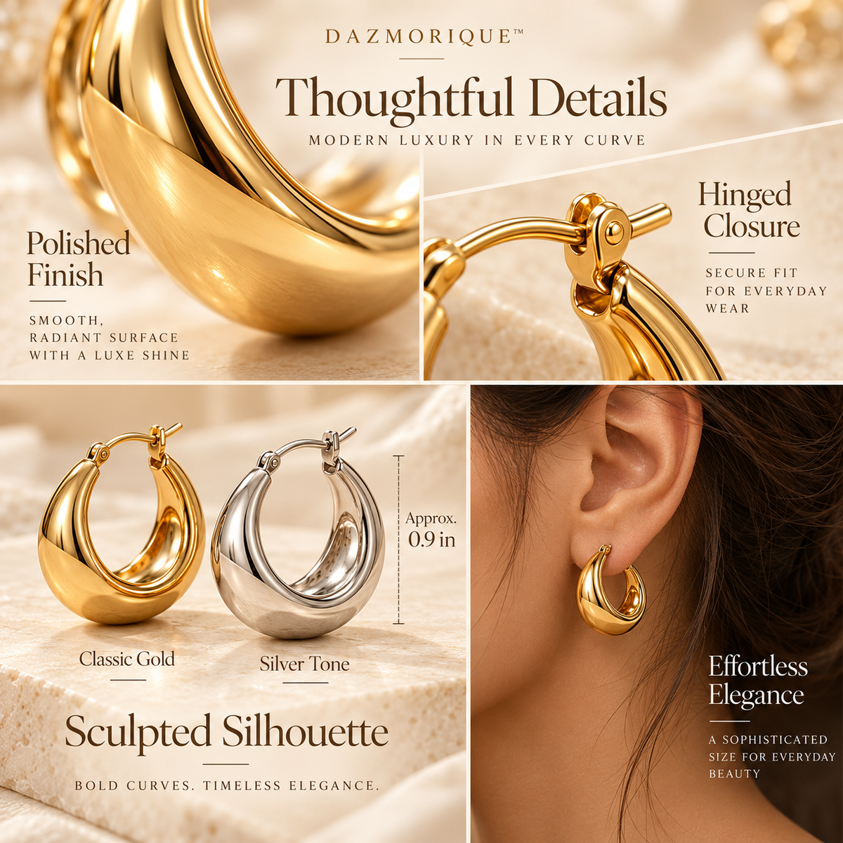 Sculpted Gold Hoop Earrings – Modern Polished Statement Hoops