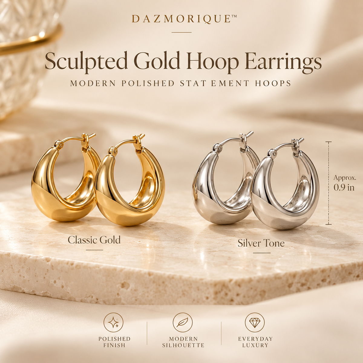 Sculpted Gold Hoop Earrings – Modern Polished Statement Hoops